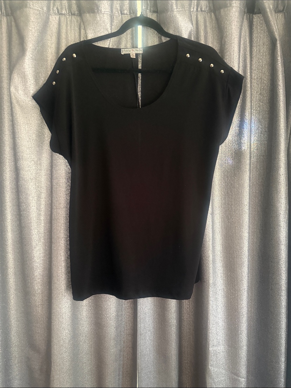 Vintage Suzie Black Short-Sleeve Top with Shoulder Studs